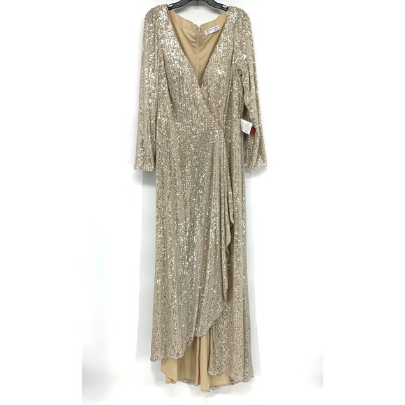 IEENA Mac Duggal Dress 26395 Long Sleeve Sequin Wrap V Neck Gown - Picture 4 of 16